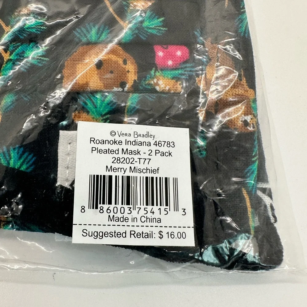 Vera Bradley Adult‎ 100% Cotton Pleated Mask - 2 Pack Merry Mischief.